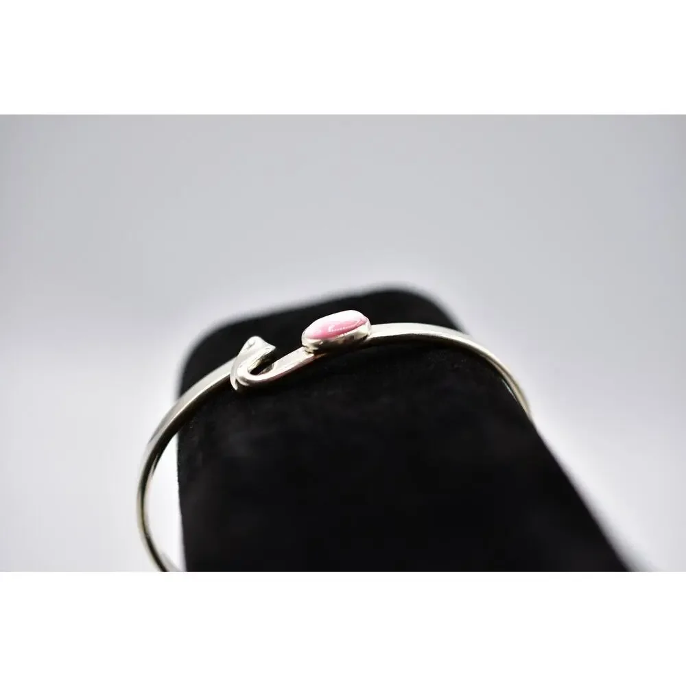 Vintage USA 925 Sterling Silver Signed Cuff Bracelet Pink Stone 16.75 Chic Bin7